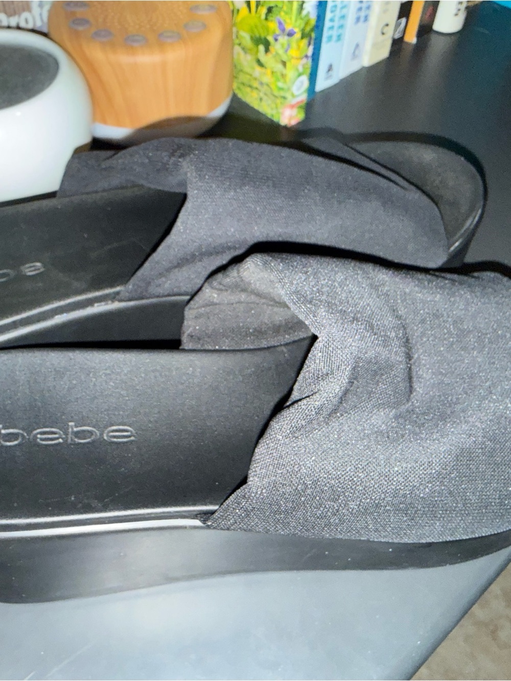 bebe Black Knotted Slide Mules